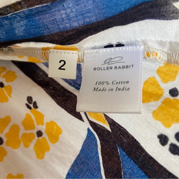 Roller Rabbit Flutter Sleeve Lightweight Cotton Top | Blue White Yellow - Picture 8 of 8